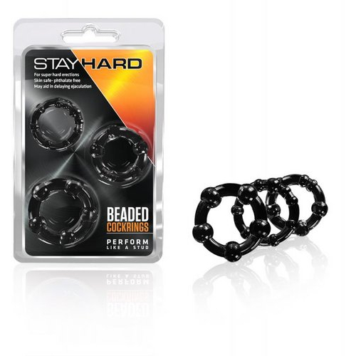 Stay Hard Beaded Cockrings 3pc Black