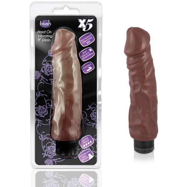 X5 Hard On Vib. 9in Dildo Brown