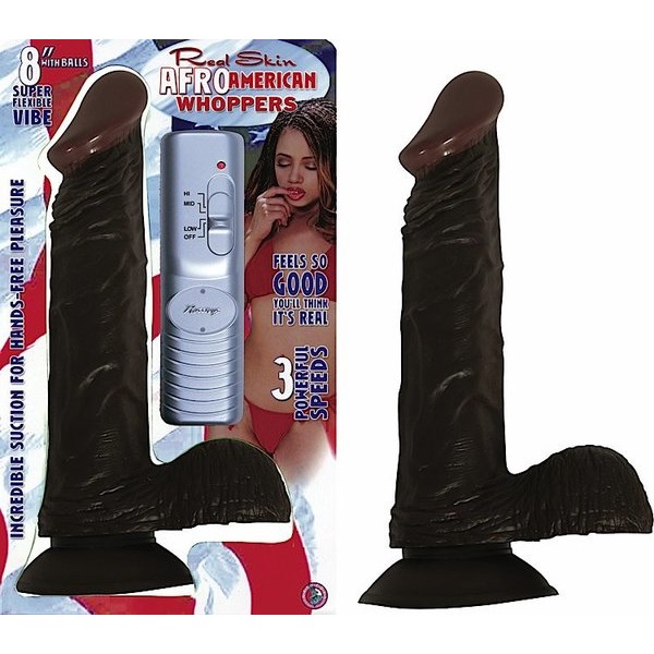 Afro American Whopper W/balls Vibrating 8in Brown