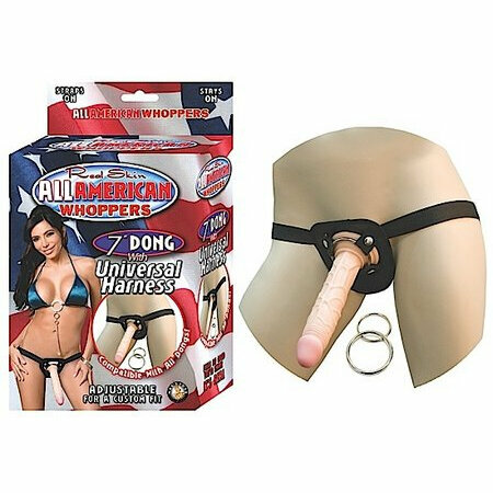 All American 7in Dong W/universal Harness Flesh