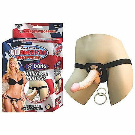 All American 8in Dong W/universal Harness Flesh