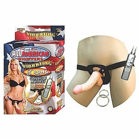 All American Vib 8in Dong W/universal Harness Flesh