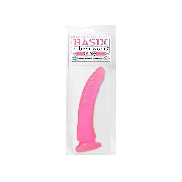 Basix Rubber Works 7in Pink Slim Dong W/ Suction Cup
