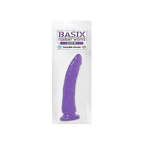 Basix Rubber Works Slim 7in Dong Purple W/ Suction Cup