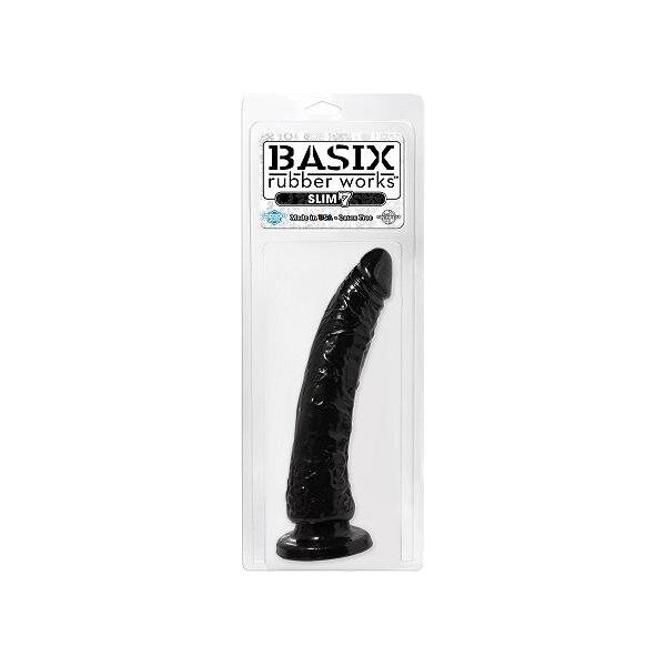 Basix Rubber Works 7in Black Slim Dong W/ Suction Cup